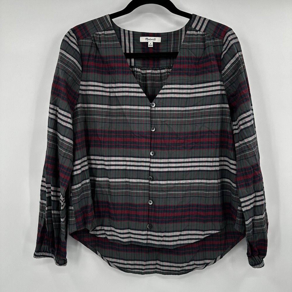 Madewell Womens Green Red Button Down Shirt Pineview Plaid Top Size Medium